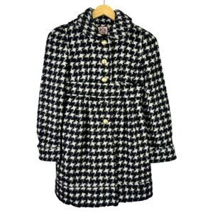 Juicy Couture Wool Mohair Alpaca Black  White Houndstooth Peacoat Size 12